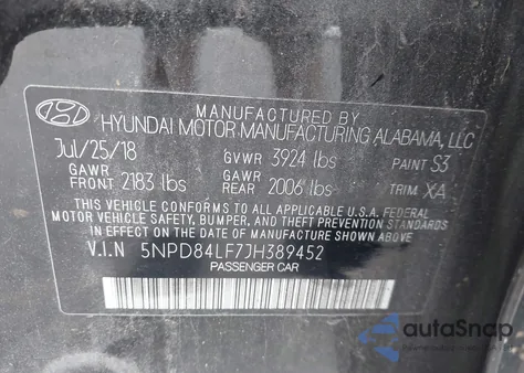2018 Hyundai Elantra Sel from USA, damaged, VIN 5NPD84LF7JH389452
